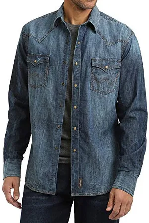 Wrangler Herren Retro Two Pocket Long Sleeve Snap Shirt Hemd, -blau, XL