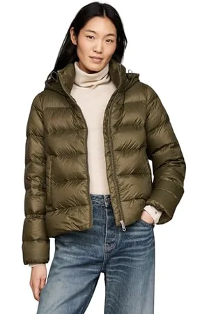 Tommy Hilfiger Damen Steppjacke Down Casual Jacket mit Kapuze, Mehrfarbig (Army Green), XXS