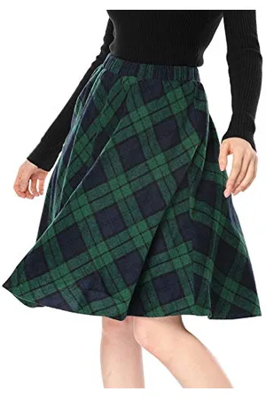 Allegra K Damen Karo Rock Festlich A-Linie Hohe Taille Kammgarn Kariert Midirock XS