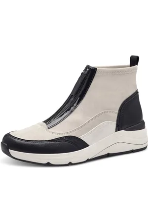 Jana Damen Sneaker hoch mit Reißverschluss Vegan, Weiß (Ivory/Schwarz), 38 EU