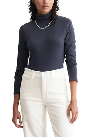 Marc O’ Polo Marc OߴPolo Denim Damen Langarmshirt aus Bio-Baumwolle mit Rollkragen, Blau , XS