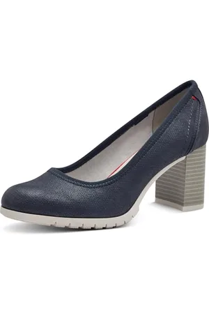 QS by s.Oliver Damen Pumps mit Blockabsatz mit Strukturmuster, Blau , 37