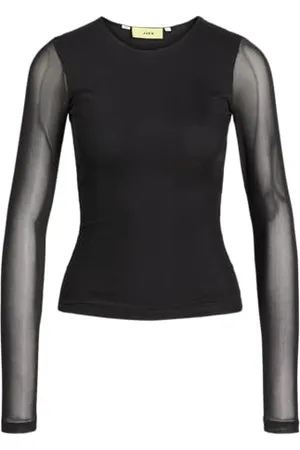 JJXX Damen JXMELIA LS MESH TOP WVN SN Langarmshirt, Black, Small