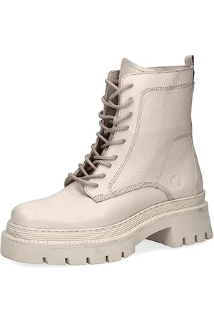 Caprice Damen Stiefeletten zum Schnüren Memotion aus Leder Plateau Weite G, Beige , 41 EU