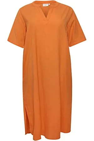 Kaffe Kleid KCmayi Damen Große Größen Kleid Kurzarm Lang Casual V-Ausschnitt 46