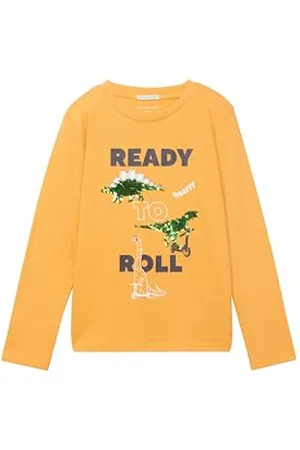 TOM TAILOR Jungen 1037999 Langarmshirt mit Print, 32258-soft orange, 92/98