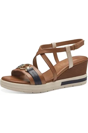 Tamaris COMFORT Damen Sandalen mit Keilabsatz aus Leder Bequem, Mehrfarbig (Nut Comb), 41 EU