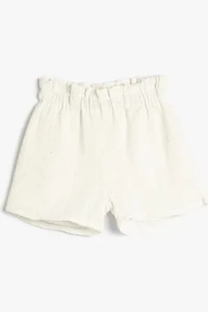 Koton Girls Shorts Cutwork Detail Elastic Waistband Lined Cotton