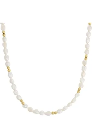 Noelani Kette mit Anhänger 925 Sterling Silber Damen Halsschmuck, mit Süßwasserzuchtperle, 37+5 cm, Gold, Kommt in Schmuck Geschenk Box, 2031716