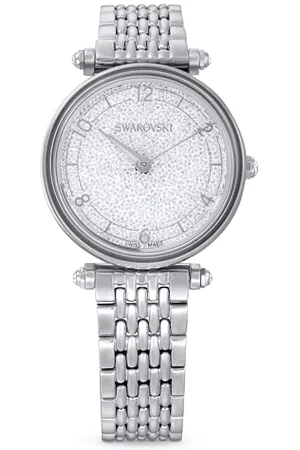 Swarovski Crystalline Wonder Uhr, Silberfarbene Damenuhr mit Edlem Zifferblatt mit Kristallen und Verstellbarem Metallarmband