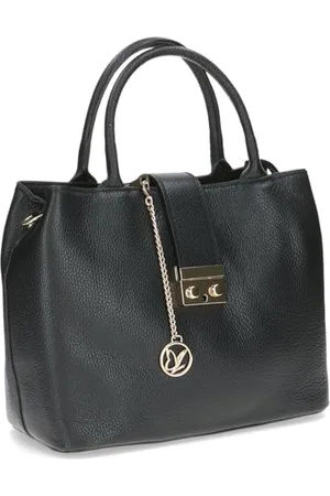 Caprice Damen Tote Bag aus Leder Mittelgroß, Schwarz , 1