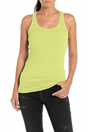 Replay Damen Tank Top Rundhals-Ausschnitt, (Gelb), S