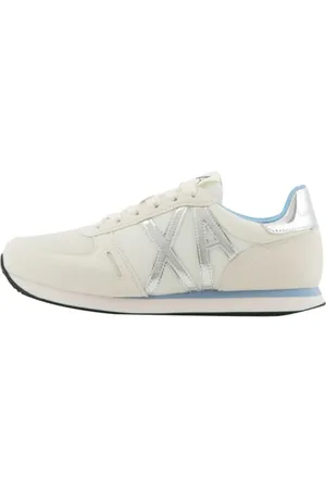 Armani Exchange Damen Rio Side Logo Sneaker, Off White+ Blue+ Silver, 36 EU