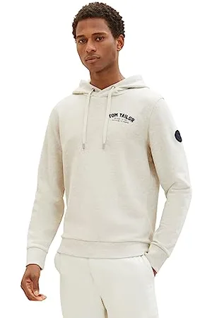 TOM TAILOR Herren 1037751 Sweatshirt Hoodie mit Logo-Print, 18623-vintage beige Melange, XXXL