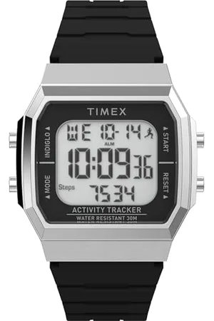 Timex Fitness-Tracker, Armbanduhr, Unisex, 40 mm, rotes Silikonarmband, digitales Zifferblatt, silberfarbenes Gehäuse TW5M60700