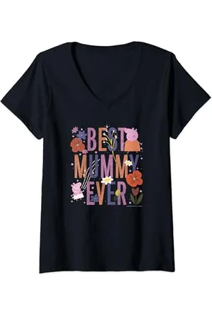 Peppa Pig Damen Muttertag Best Mummy Ever Vintage Floral T-Shirt mit V-Ausschnitt