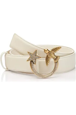 Pinko Damen Love Berry H3 Belt Kalbs-Set Gürtel, Z14u_White Seta-Shiny Gold, M