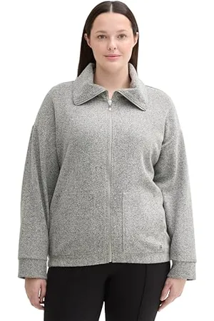 TOM TAILOR Damen Plussize Sweatshirtjacke mit Kragen, , 54