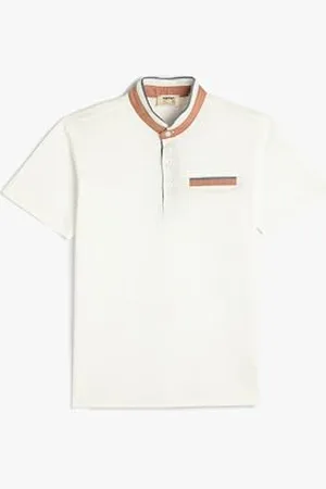 Koton Boys Stand Up Neck T-Shirt Button and Pocket Detail Cotton