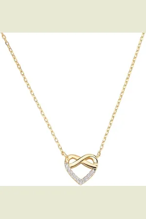 AMEN Amore Halskette mit Herzanhänger verziert mit Zirkoniasteinen, aus 925er Sterlingsilber vergoldet hergestellt, Länge: 40 cm, CLHIGBZ
