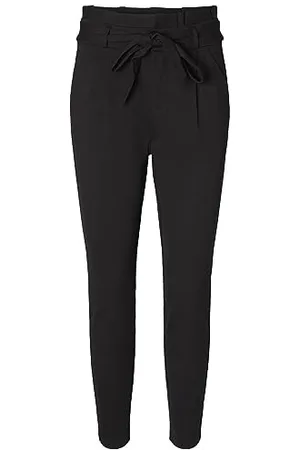 VERO MODA Damen VMEVA HR Loose Paperbag Pant NOOS KI Hose, (Black Black), W(Herstellergröße: L)