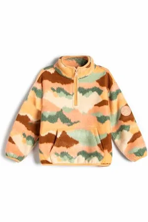 Koton Babygirl Fleece Sweatshirt High Neck Half Zipper Detail Embroidered Long Sleeve