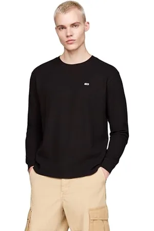 Tommy Hilfiger Herren Langarmshirt Regular Fit Waffle Rundhalsausschnitt, (Black), M