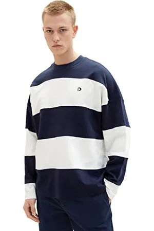 TOM TAILOR Herren 1036756 Oversize College Sweatshirt mit Streifen, 10668-Sky Captain Blue, L