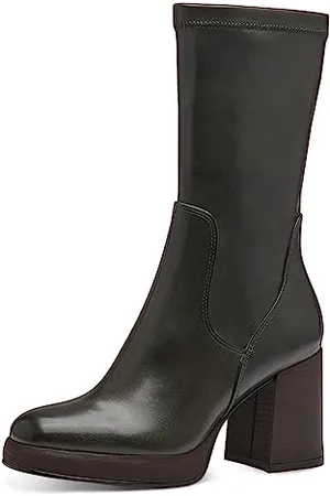 Marco Tozzi Damen Stiefel mit Absatz aus Kunstleder Blockabsatz, Grün , 38