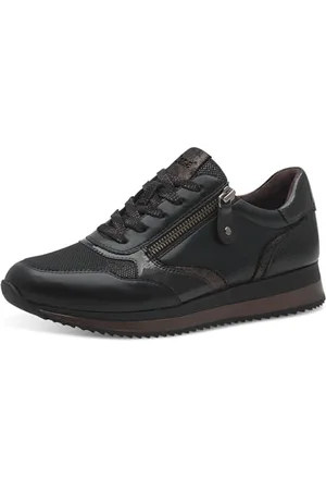 Jana Damen Sneaker flach mit Reißverschluss Vegan, Schwarz (Schwarz/Bronze), 37 EU