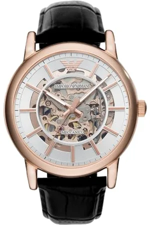 Emporio Armani Herrenuhr , Automatikwerk, 43mm Rose Gold Edelstahlgehäuse mit Lederarmband, AR60007