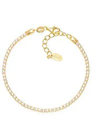 AMEN Armband Tennis Bracelets aus 925er Silber vergoldet, mit Zirkoniasteinen verziert, Länge: 16 cm, BTGB16
