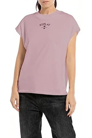 Replay Damen T-Shirt Kurzarm aus Baumwolle mit Logo, (Rosa), S