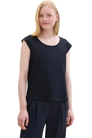 TOM TAILOR Damen Basic Top mit Kapuzenärmeln, sky captain blue, S