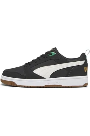 PUMA Unisex Rebound V6 Low 75 Jahre Sneaker, Black Warm White Archive Green Gold Pristine, 39 EU