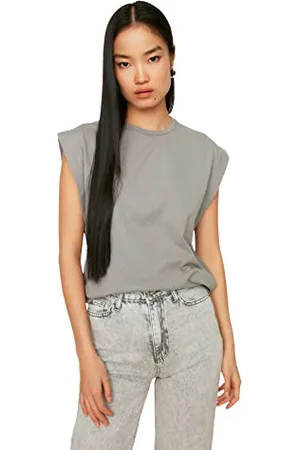 Trendyol Damen Rundhalsausschnitt Unifarben Regular T-Shirt, , XS EU