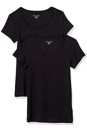 Amazon Damen T-Shirt mit Flügelärmeln und U-Ausschnitt in schmaler Passform, 2er-Pack, , L