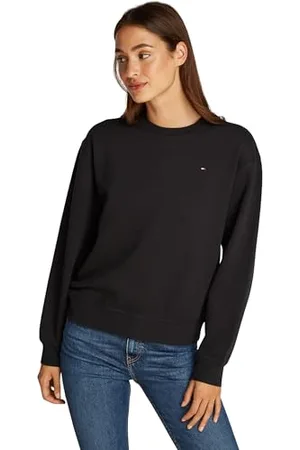 Tommy Hilfiger Damen Sweatshirt Flag On Chest ohne Kapuze, Schwarz (Black), XS