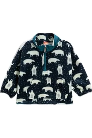 Koton Babyboy Fleece Sweatshirt Ice Bear Patterned Stand-Up Neck Half Zipper Detail