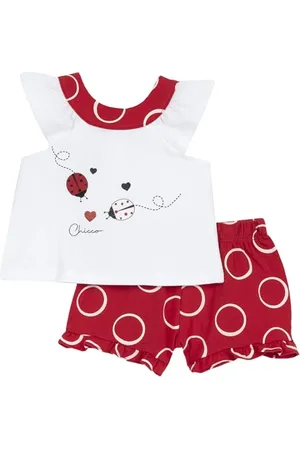 chicco Compleet voor Pasgeboren Meisje met T-shirt en Korte Broek, met Knopen op de Achterkant, met Moderne en Trendy Grafische Prints, van Katoen, Machinewasbaar, 0-24 Maanden, Entworfen in Italien