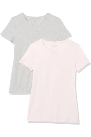Amazon Damen Kurzärmeliges T-Shirt mit Rundhalsausschnitt, Klassischer Schnitt, 2er-Pack, , L
