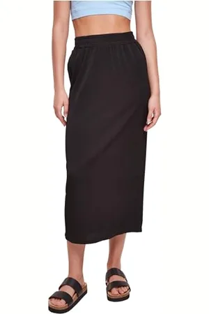 Urban classics Damen TB6007-Ladies Rib Jersey Midi Skirt Rock, Black, M