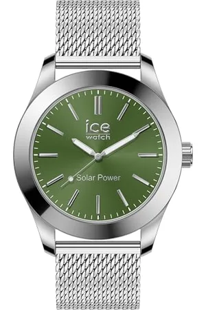 Ice-Watch Ice Steel Silver Green - Silbergraue Herrenuhr mit Metallarmband - 023796 (Medium)