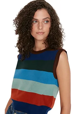 Trendyol Damen Triko Süveter With Color Bloc Sweater, Braun, M EU