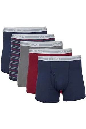 Gildan Herren Unterwäsche Boxershorts, Multipack Retroshorts, Gemischtes Blau (5er-Pack, kürzere Länge), Small