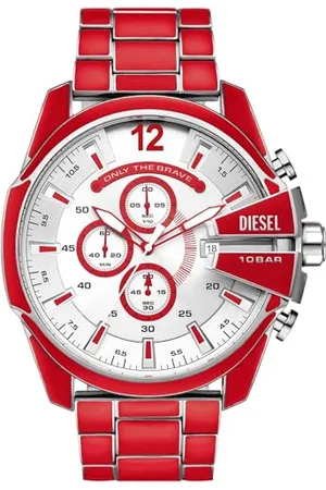 Diesel Herrenuhr Mega Chief quarz/chrono Uhrwerk 51mm Gehäusegröße mit einem Edelstahlarmband DZ4638, Rot