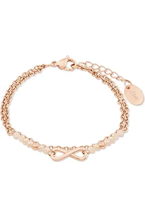QS by s.Oliver Armband für Damen mit Infinity Anhänger, Glas / Edelstahl, IP Rose, Länge: 16-20 cm