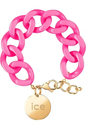 Ice-Watch ICE - Jewellery - Chain bracelet - Neon pink - Gold - Kettenarmband mit rosafarbenen XL-Maschen für Frauen, geschlossen mit einer goldenen Medaille (020927)