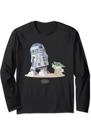 STAR WARS The Mandalorian R2D2 and Grogu Cartoon Langarmshirt für Unisex-Jugendliche, Größe S, Multicolored