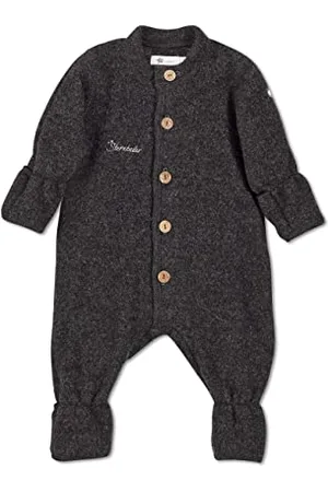 Sterntaler Baby Jungen Overall Baby Overall - Overall Baby - aus Merino Wolle mit Stickerei und Knopfleiste - anthrazit meliert, 74